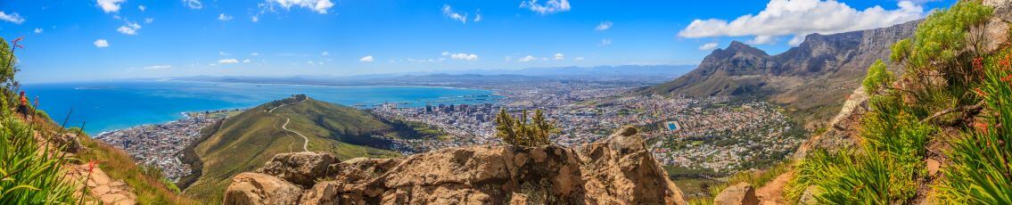 Panoramic shot of Cape Town and Table Mountain and Signal Hill taken from Lions Head