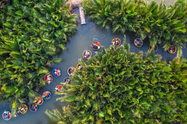 basket boat tour at the coconut water mangrove palm forest in Cam Thanh village Hoi An Quang Nam Vietna
