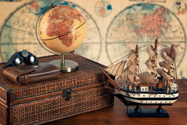 antique globe and map