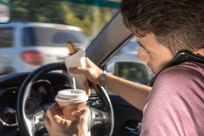 driving while using phone and eating