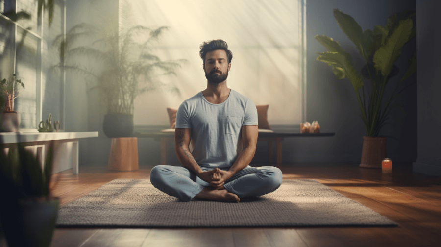 man meditates to start day