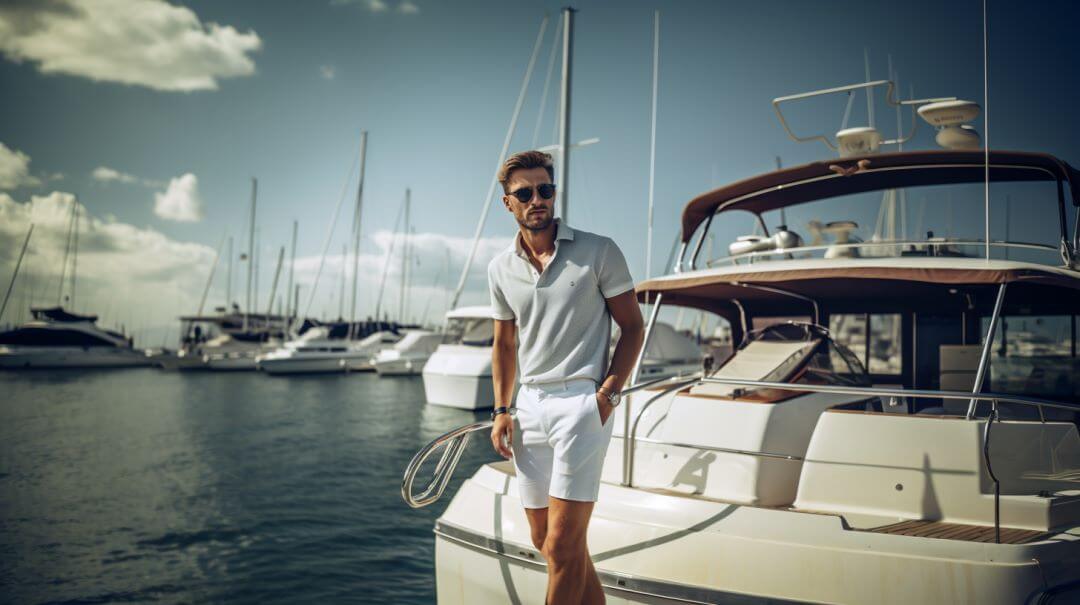 man stands on back of boat