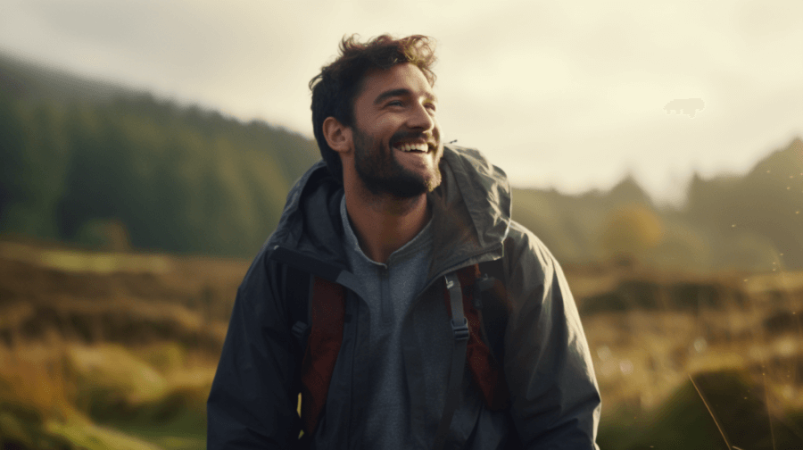 man walking in countryside