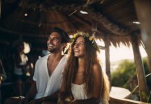 Couple relaxing at a beach resort