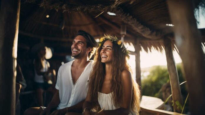 Couple relaxing at a beach resort
