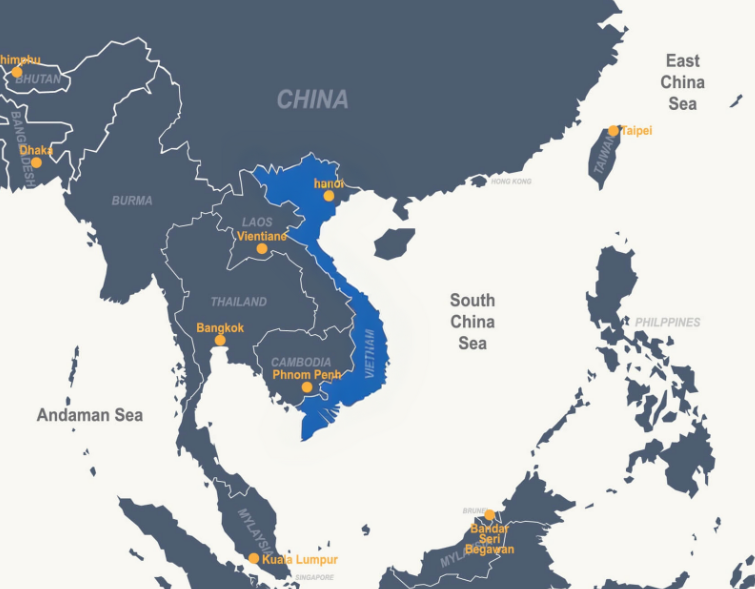 vietnam on a map of southeast asia