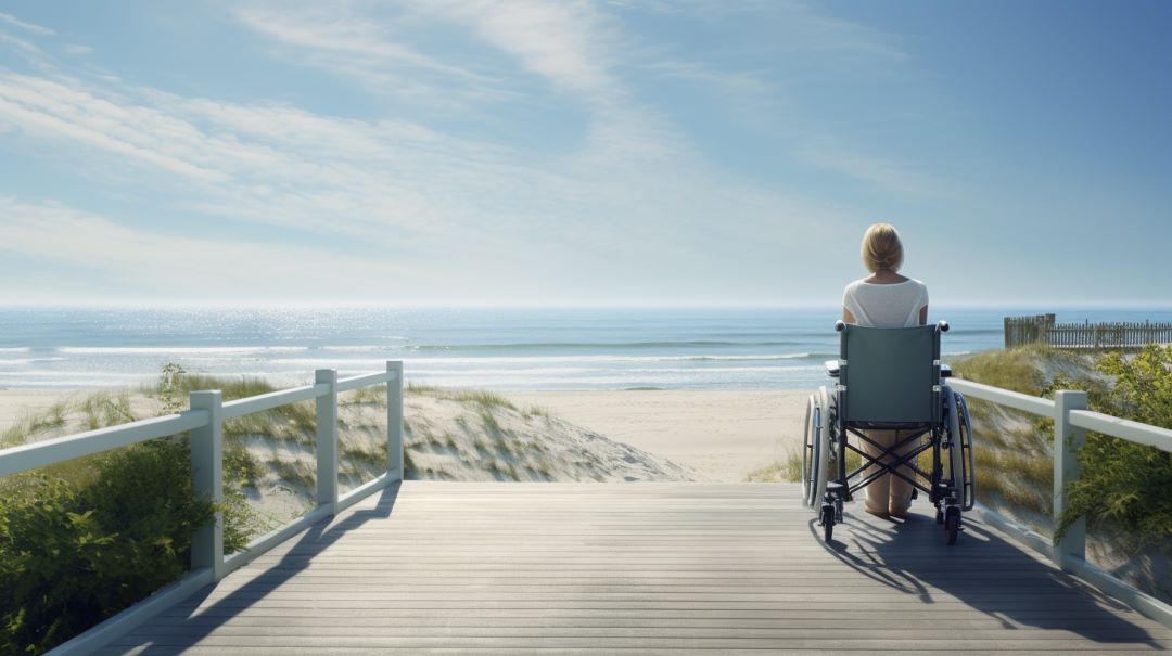 woman in wheelchair on the beach