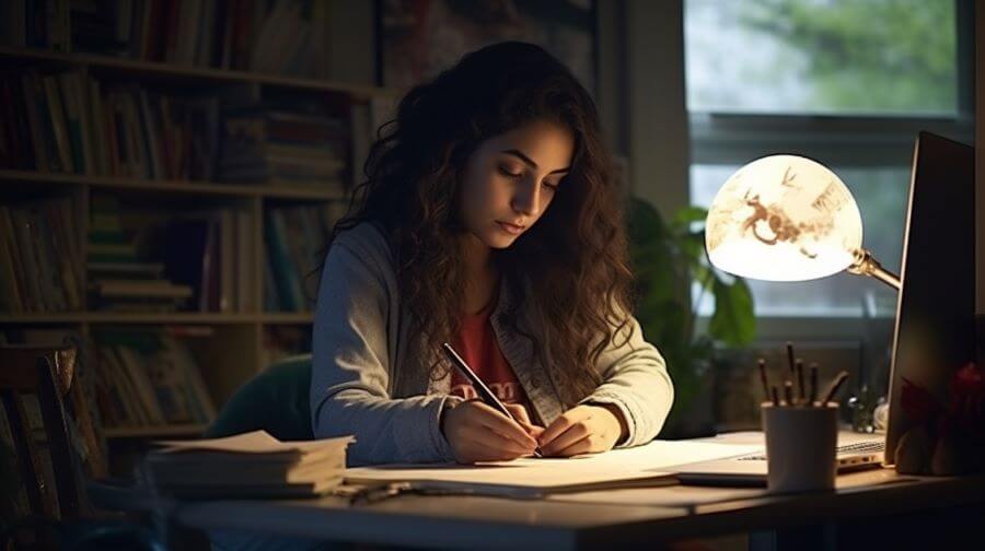 teenager studying at desk