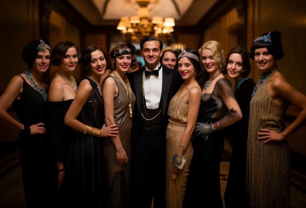 great gatsby inspired gala with guests in 1920s style clothing