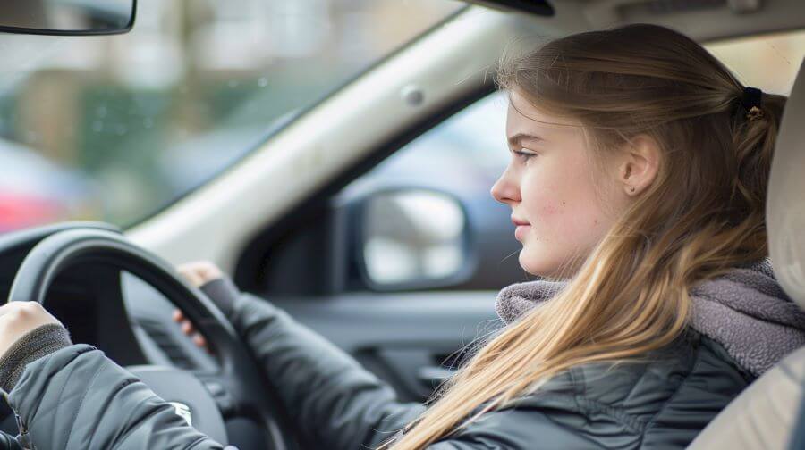 teen girl drives car