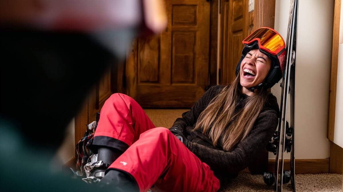 Thinking About a Ski Holiday for the First Time? Here’s What to Know 5 jessica laughing trying boots on
