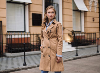 How to layer for a British autumn: five outfits from your own wardrobe Woman wearing a camel trench coat over a striped shirt and jeans