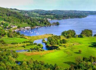 Windermere and Waterhead viewed from the hills above Ambleside